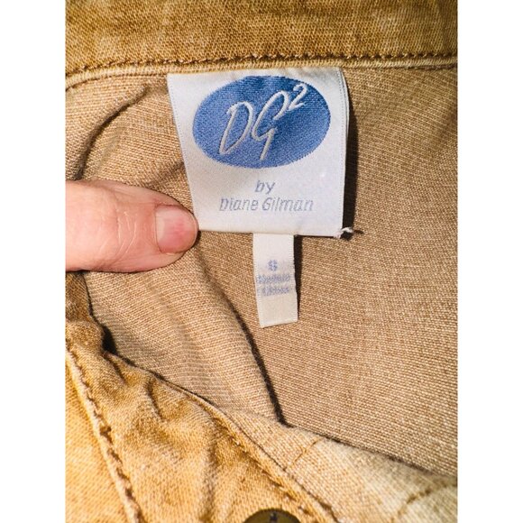 Diane Gilman DG2 Tan Denim Shirt Jacket Studded Western Cowgirl Distress Shacket - Picture 6 of 10